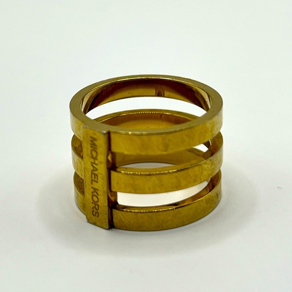 Michael Kors Gold Tone Stack Ring. Tri-stack connected barrel ring - Picture 4 of 7